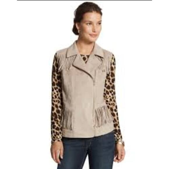 Chico's tan faux suede fringe vest festival womens size 2 US: Large - Picture 1 of 8